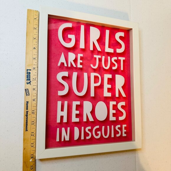 Framed Art Print Girls Are Just Superheroes In Disguise 11"x14" Pink & White - Picture 4 of 13
